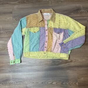 Sacred Threads Patchwork Embroidered Button Front Jacket Women's Medium Boho